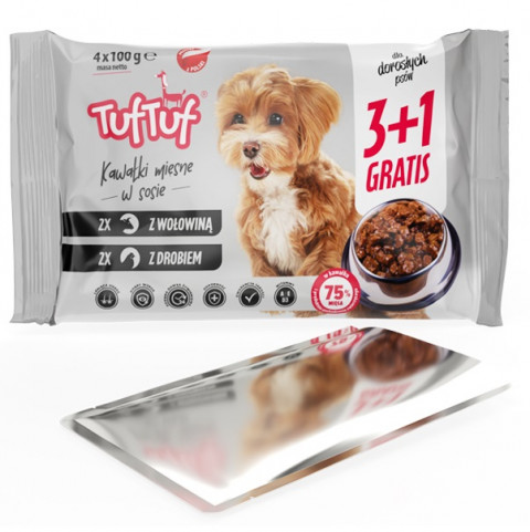 TUF TUF 2x with poultry, 2x with beef - Nassfutter für Hunde - 4x100g - Fotogalerie 1