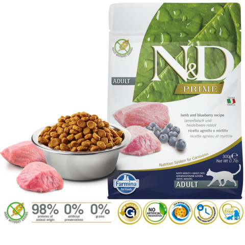 FARMINA N&D Prime Cat Lamb and Blueberry Adult - Trockenfutter für Katzen - 300 g - Fotogalerie 2