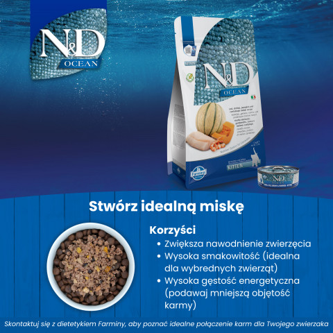 FARMINA N&D Ocean Cat Cod, Shrimp, Pumpkin and Cantaloupe Melon Kitten- Trockenfutter für Katzen - 1.5 kg - Fotogalerie 4