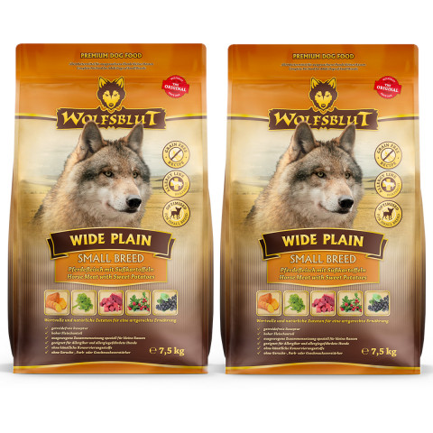 WOLFSBLUT Wide Plain Small breeds Horse with sweet potatoes - trockenfutter für Hunde - 2x7,5kg - Fotogalerie 1