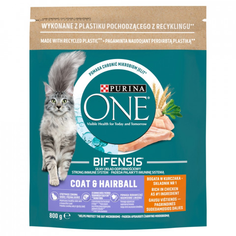 PURINA One Bifensis Coat & Hairball Chicken - Trockenfutter für Katzen - 800 g - Fotogalerie 1