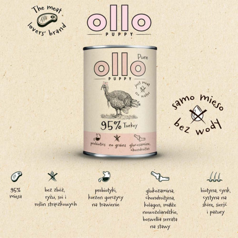 OLLO Puppy Pure Turkey - Nassfutter für Hunde - 850g - Fotogalerie 3
