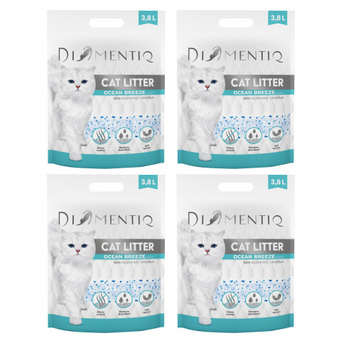 DIAMENTIQ Ocean Breeze Silikon-Katzenstreu, nicht klumpend – 4×3,8 l - Fotogalerie 1