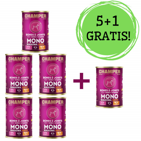 CHAMPER Bones & Joints Pute – Nassfutter für Hunde – 5x400g + 1 Dose GRATIS! - Fotogalerie 1