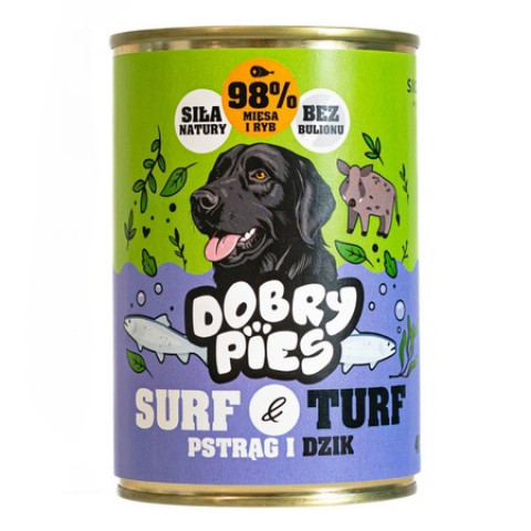 DOBRY PIES Surf & Turf Trout and wild boar - Nassfutter für Hunde - 400g - Fotogalerie 1