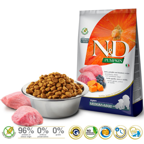 FARMINA N&D GF PUMPKIN DOG LAMB&BLUEBERRY PUPPY MEDIUM/MAXI 12kg - Fotogalerie 2