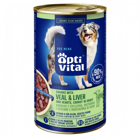 OPTIVITAL Chunks with veal, hearts, liver and carrots - Nassfutter für Hunde - 1250g - Fotogalerie 1