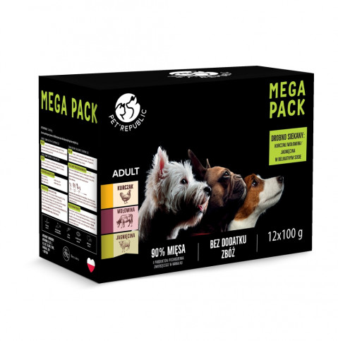 PETREPUBLIC Mega Pack Chicken, Beef, Lamb - Nassfutter für Hunde - 12x100g - Fotogalerie 1