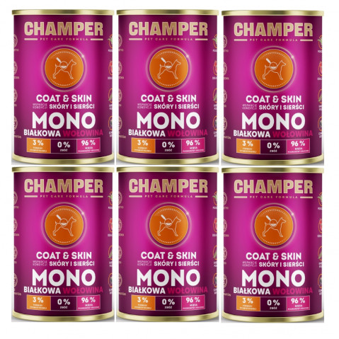 CHAMPER Coat & Skin Monoprotein Rind – Nassfutter für Hunde – 6×400 g - Fotogalerie 1