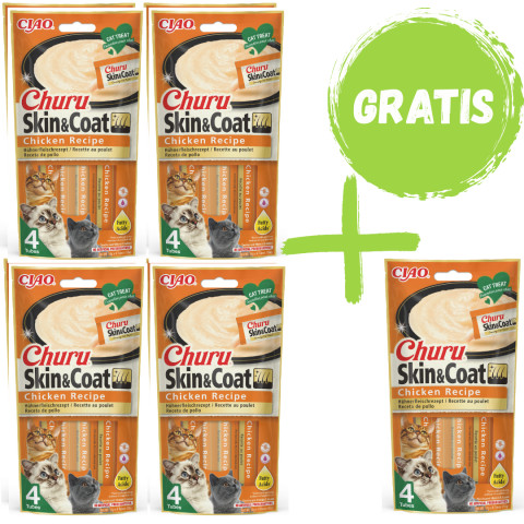 INABA Cat Churu Skin&Coat Huhn - Katzenleckerli - 4x(4x14g) + FREE - Fotogalerie 1