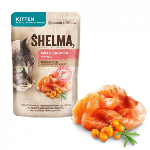 SHELMA Kitten with salmon in sauce - nassfutter für Katzen - 6x85g - Fotogalerie 4