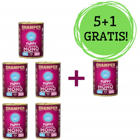 CHAMPER Puppy Lachs – Nassfutter für Hunde – 5x400g + 1 Dose GRATIS! - Fotogalerie 1
