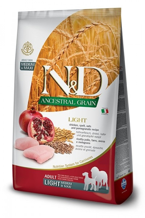 FARMINA N&D ANCESTRAL GRAIN DOG LIGHT - CHICKEN. SPELT.OATS AND POMEGRANATE ADULT MEDIUM & MAXI 12kg - Fotogalerie 1