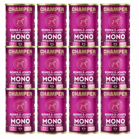 CHAMPER Bones & Joints Monoprotein Lachs – Nassfutter für Hunde – 12×400 g - Fotogalerie 1