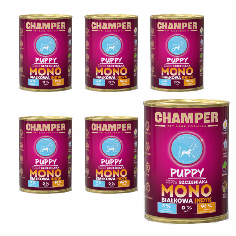 CHAMPER Puppy Monoprotein Pute – Nassfutter für Welpen – 6×400 g - Fotogalerie 1