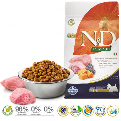 FARMINA N&D Pumpkin Dog Lamb & Blueberry Adult Mini - Trockenfutter für Hunde - 800 g - Fotogalerie 2