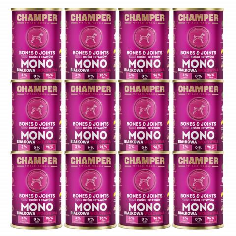 CHAMPER Bones & Joints Monoprotein Rind – Nassfutter für Hunde – 12×400 g - Fotogalerie 1