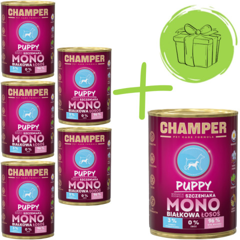 CHAMPER Puppy Monoprotein Lachs - Nassfutter für Hunde - 5x400g + 400g GRATIS - Fotogalerie 1