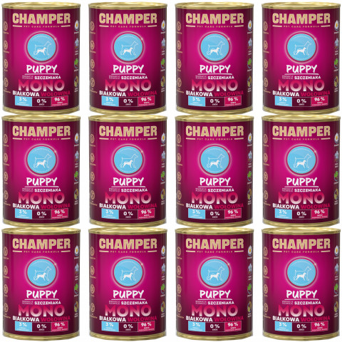 CHAMPER Puppy Monoprotein Rind – Nassfutter für Welpen – 12×400 g - Fotogalerie 1