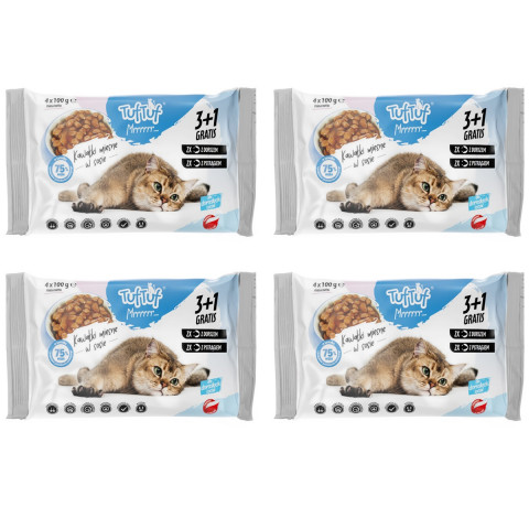 TUF TUF 2x with cod, 2x with trout - nassfutter für Katzen - 4x(4x100g) - Fotogalerie 1