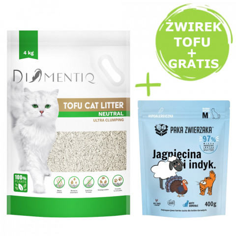 DIAMENTIQ Tofu Neutral Ultra clumping – Katzenstreu 4 kg + Paka Zwierzaka Lamm & Pute – Trockenfutter 400 g GRATIS. - Fotogalerie 1