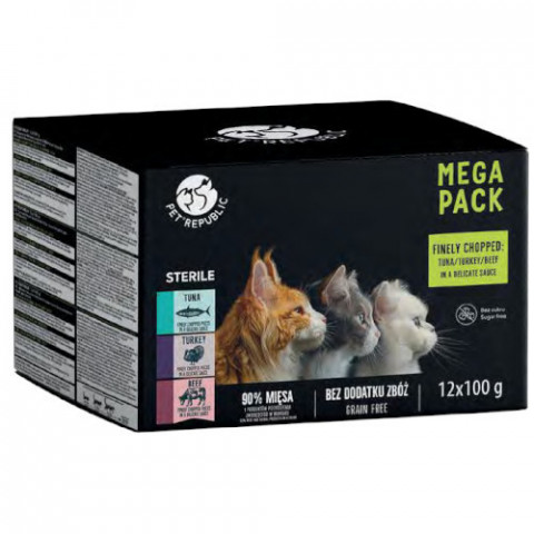 PETREPUBLIC Mega Pack Steril Tuna, turkey, beef - nassfutter für Katzen - 12x100g - Fotogalerie 1