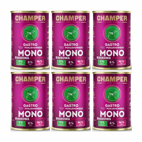 CHAMPER Gastro Monoprotein Rind – Nassfutter für Hunde – 6×400 g - Fotogalerie 1