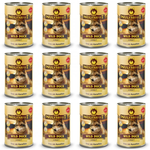 WOLFSBLUT Wild Duck Duck with potatoes - Nassfutter für Hunde - 12x395g - Fotogalerie 1