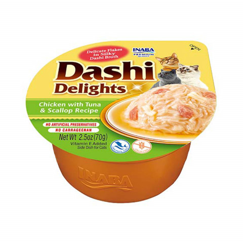 INABA Dashi Delights Huhn mit Thunfisch und Jakobsmuscheln in Brühe – Delikatesse für Katzen – 3x70 g + 1x70 g Gratis! - Fotogalerie 7