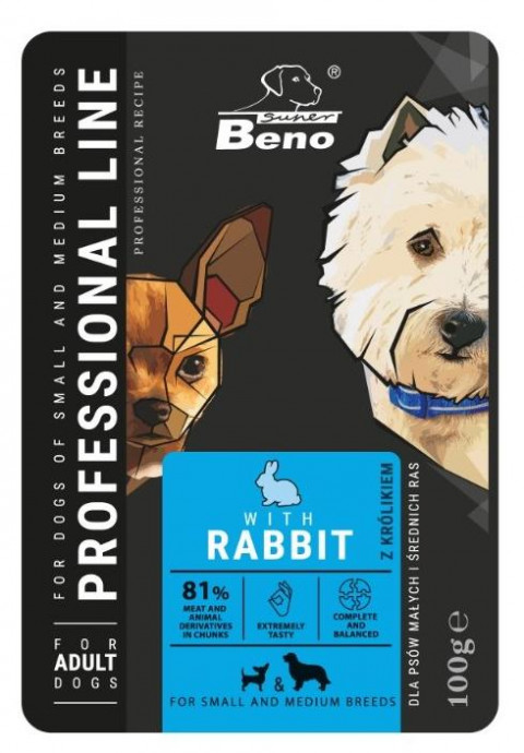 SUPER BENO Adult Small and medium Rabbit - Nassfutter für Hunde - 100 g - Fotogalerie 1