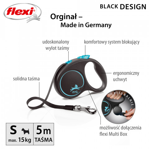 Flexi Automatische Leine Black Design S 5 m, Blau - Fotogalerie 4