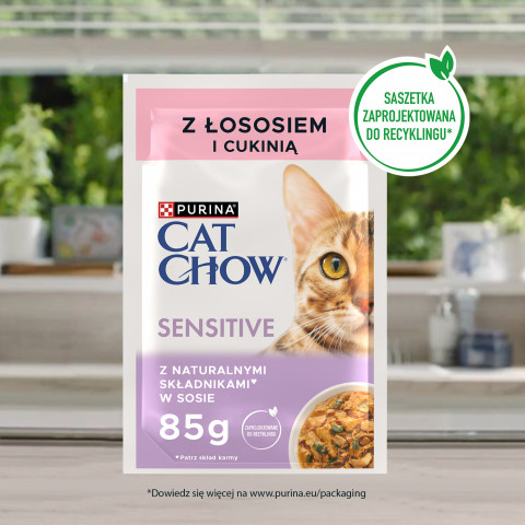  Purina Cat Chow Sensitive Gig mit Lachs und Zucchini in Sauce - Nassfutter für Katzen - 85 g - Fotogalerie 3