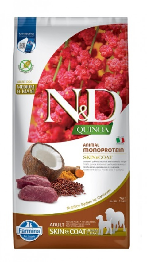 FARMINA N&D Quinoa Dog Skin&Coat Venison&Coconut Adult Medium&Maxi - Trockenfutter für Hunde - 7 kg - Fotogalerie 1