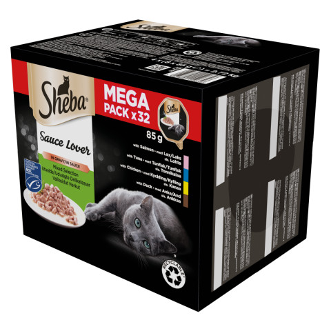 SHEBA Sauce Lover Duck, Chicken, Salmon, Tuna – Nassfutter für Katzen – 32 x 85 g - Fotogalerie 1