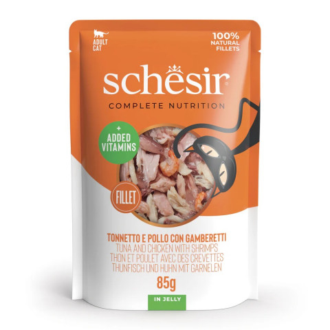 SCHESIR Thunfisch und Huhn mit Garnelen in Gelee – Nassfutter für Katzen – 85 g - Fotogalerie 1
