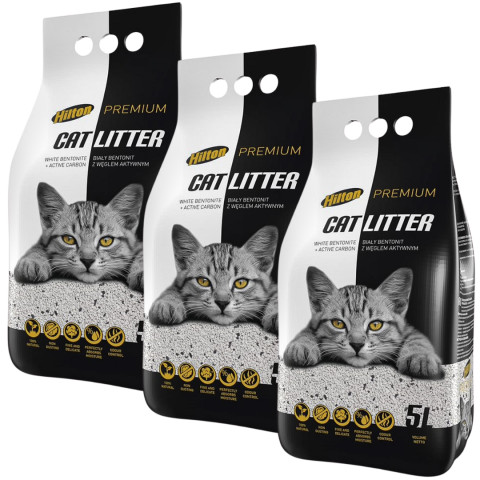 HILTON Bentonit mit Aktivkohle Weiß – Katzenstreu – 3x5l - Fotogalerie 1