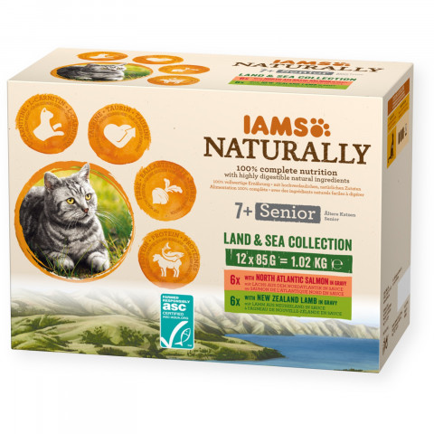 IAMS Naturally Senior Land & Sea Collection - nassfutter für Katzen - 12 x 85g - Fotogalerie 1
