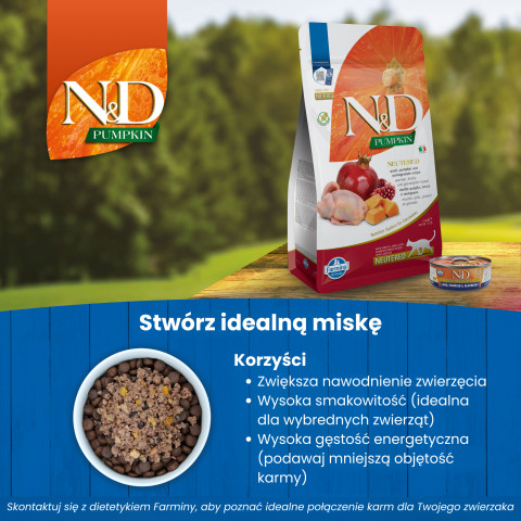 FARMINA Pumpkin N&D Neutered Quail - trockenfutter für Katzen - 5kg - Fotogalerie 4