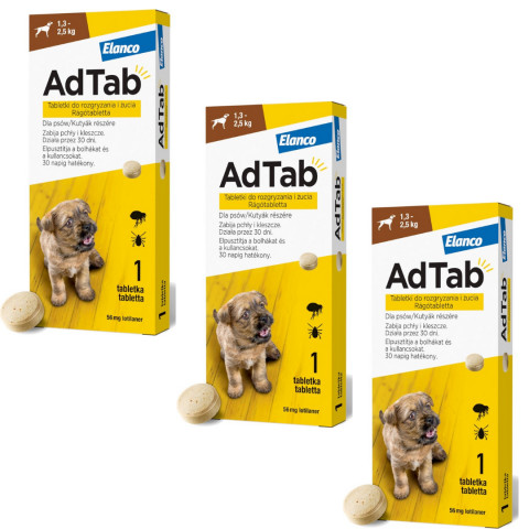 ELANCO AdTab Floh- und Zeckentabletten für Hund (1,3-2,5 kg) - 3x(1x 56mg) - Fotogalerie 1