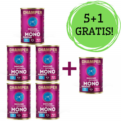 CHAMPER Immuno Rindfleisch – Nassfutter für Hunde – 5x400g + 1 Dose GRATIS! - Fotogalerie 1
