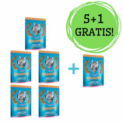 CHAMPER mit Pute und Cranberry – Nassfutter für Katzen – 5x85g + 1 Beutel GRATIS! - Fotogalerie 1