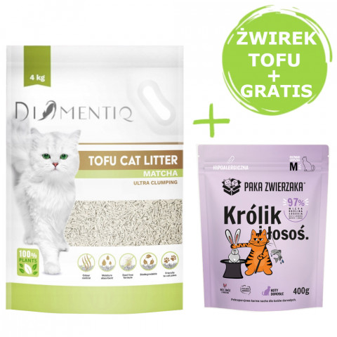 DIAMENTIQ Tofu Matcha Ultra clumping – Katzenstreu 4 kg + Paka Zwierzaka Kaninchen & Lachs – Trockenfutter 400 g GRATIS. - Fotogalerie 1
