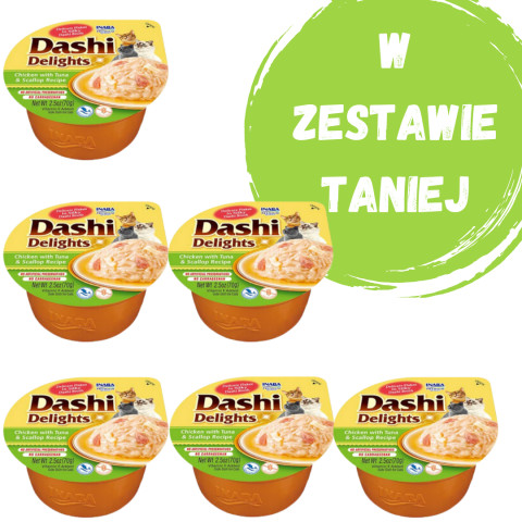 INABA Dashi Delights Huhn mit Thunfisch und Jakobsmuscheln in Brühe – Delikatesse für Katzen – 3x70 g + 1x70 g Gratis! - Fotogalerie 1