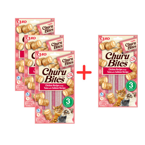 CIAO Churu Bites Chicken Recipe wraps Tuna with Salmon Katze Leckerli Huhn, Thunfisch 10 g - Fotogalerie 1