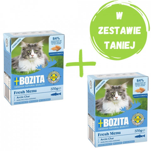 BOZITA Sterilised kawałeczki w sosie z pstrągiem - mokra karma dla kota - 370g + GRATIS! - Fotogalerie 1