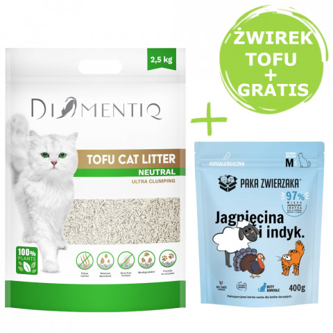 DIAMENTIQ Tofu Neutral Ultra clumping – Katzenstreu 2,5 kg + Paka Zwierzaka Lamm & Pute – Trockenfutter 400 g GRATIS. - Fotogalerie 1