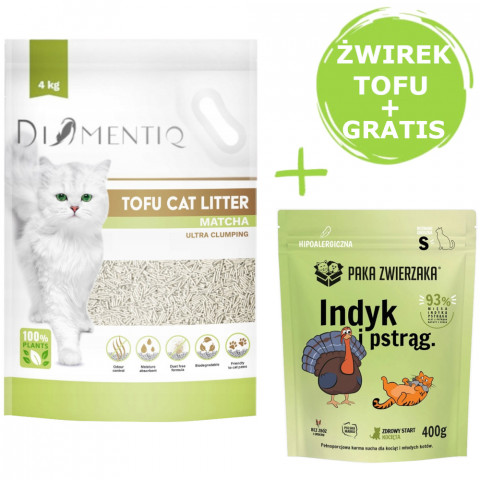 DIAMENTIQ Tofu Matcha Ultra clumping – Katzenstreu 4 kg + Paka Zwierzaka Pute & Forelle – Trockenfutter für Kätzchen 400 g GRATIS. - Fotogalerie 1