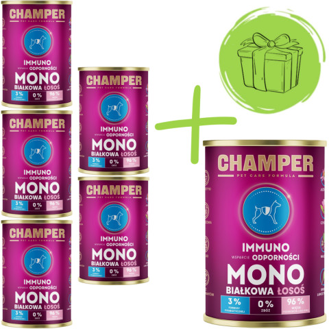 CHAMPER Immuno Monoprotein Lachs - Nassfutter für Hunde - 5x400g + 400g GRATIS - Fotogalerie 1