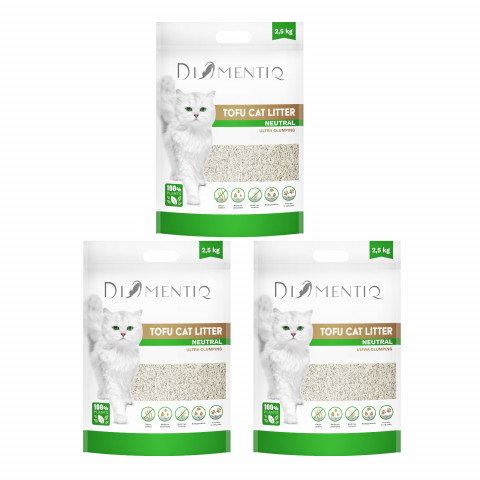 DIAMENTIQ Tofu Neutral Ultra klumpend – pflanzliche Katzenstreu – 3×2,5 kg - Fotogalerie 1
