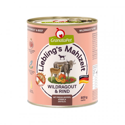 GRANATAPET Liebling's Mahlzeit Vension ragout and beef - Nassfutter für Hunde - 800g - Fotogalerie 1